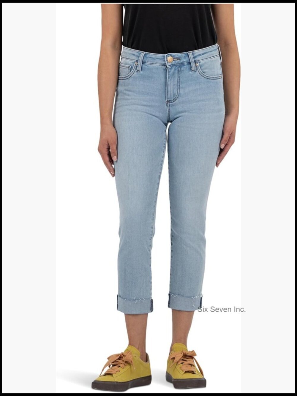 Amy Crop Straight Leg Roll Up Raw Hem Jeans
